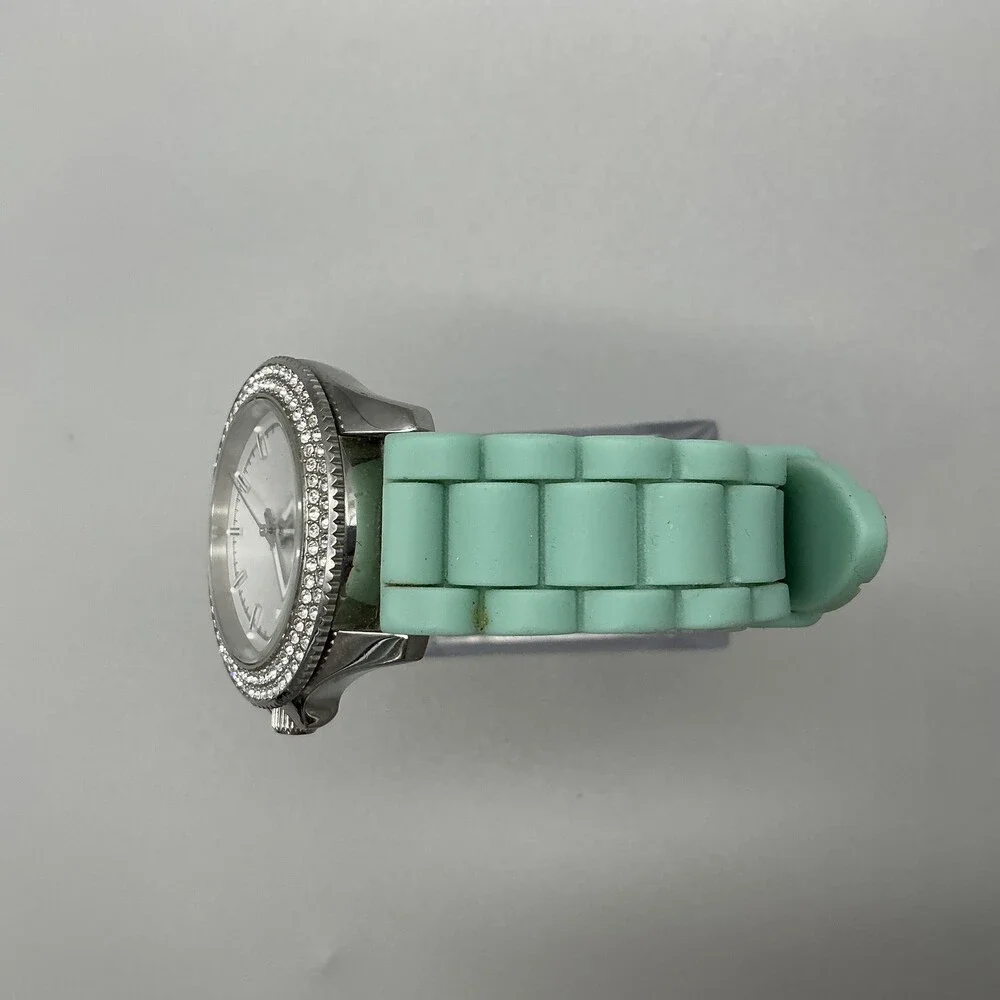 Fossil AM4464 Womens Watch 37mm White Dial Green Silicone Crystals Date New Batt